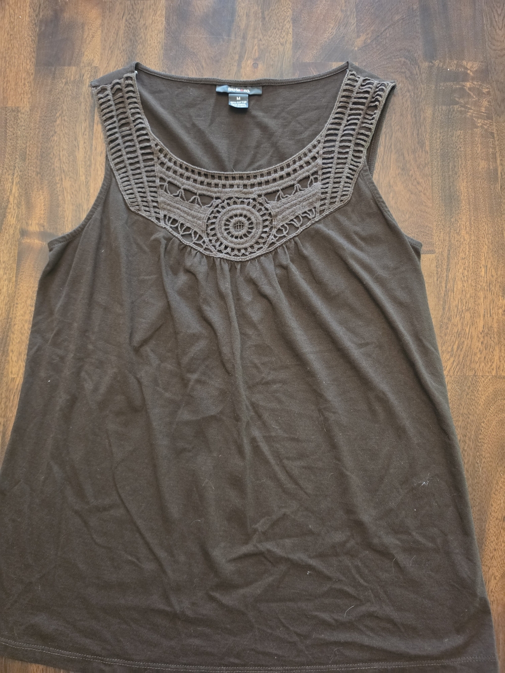 Style & Co. Brown Crochet Yoke Tank Top
